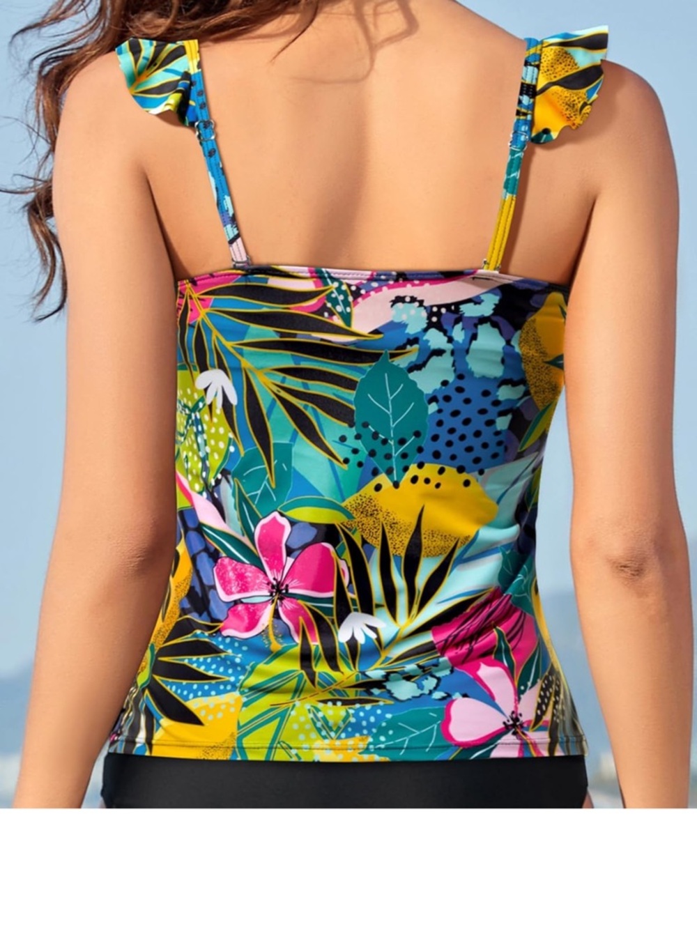 Tropical Floral Square-Neck Tankini Top - Bright Multicolor - Picture 2 of 5